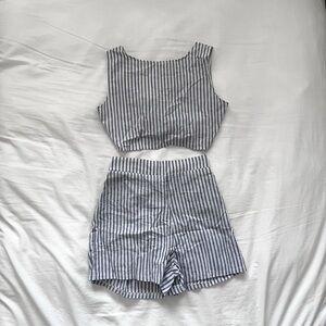 Striped Blue and White High-Waist Women’s Shorts and Top (set)